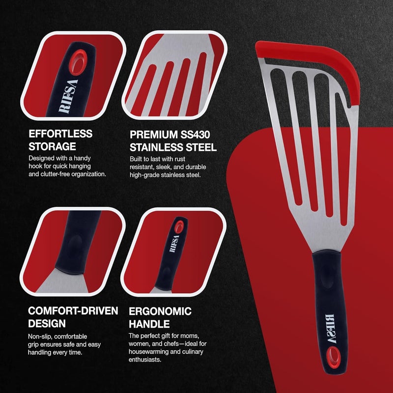 Rifsa Fish Spatulas, Stainless Steel with Heat-Resistant Silicone Tips, Non-Scratch Design for Non-Stick Cookware, Slotted Silicone Spatulas for Frying, Flipping Fish and Eggs. - Image 3
